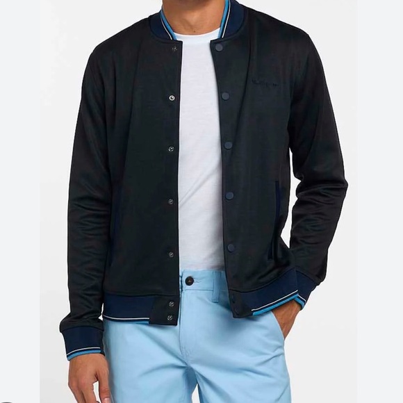 Ben Sherman Herringbone Bomber Jacket in Navy Size Small NWT - Picture 1 of 11